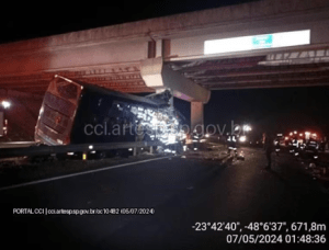 Ônibus bate em pilar de viaduto em Itapetininga (SP) e deixa 10 mortos