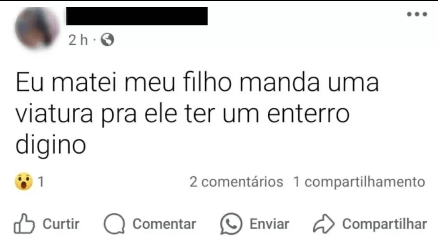 A mãe foi presa por postar em uma rede social que matou o filho de 4 anos Imagem: Reprodução/Facebook