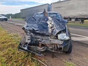 Cão solto na pista provoca acidente entre carro e van de pacientes na Rodovia Marechal Rondon