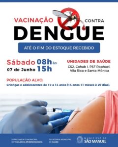 São Manuel realiza vacinação contra a dengue neste sábado, 7 de junho