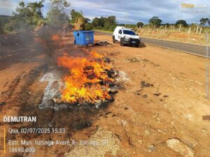 Incêndio criminoso destrói contêineres na vicinal entre Itatinga e Avaré
