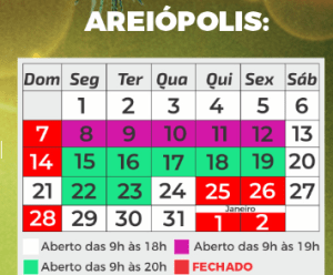 Comércio de Areiópolis inicia horário especial de fim de ano; próxima semana terá atendimento até as 20h