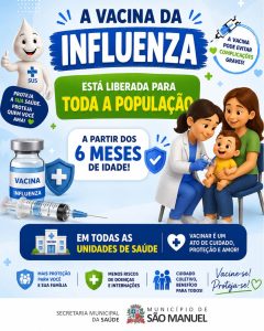 Vacina contra a gripe está liberada para toda a população em São Manuel a partir dos 6 meses de idade.