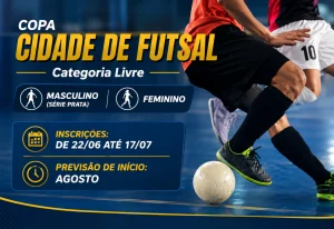 Copa Cidade de Futsal 2026 abre inscrições para as categorias Livre Masculino (Série Prata) e Feminino