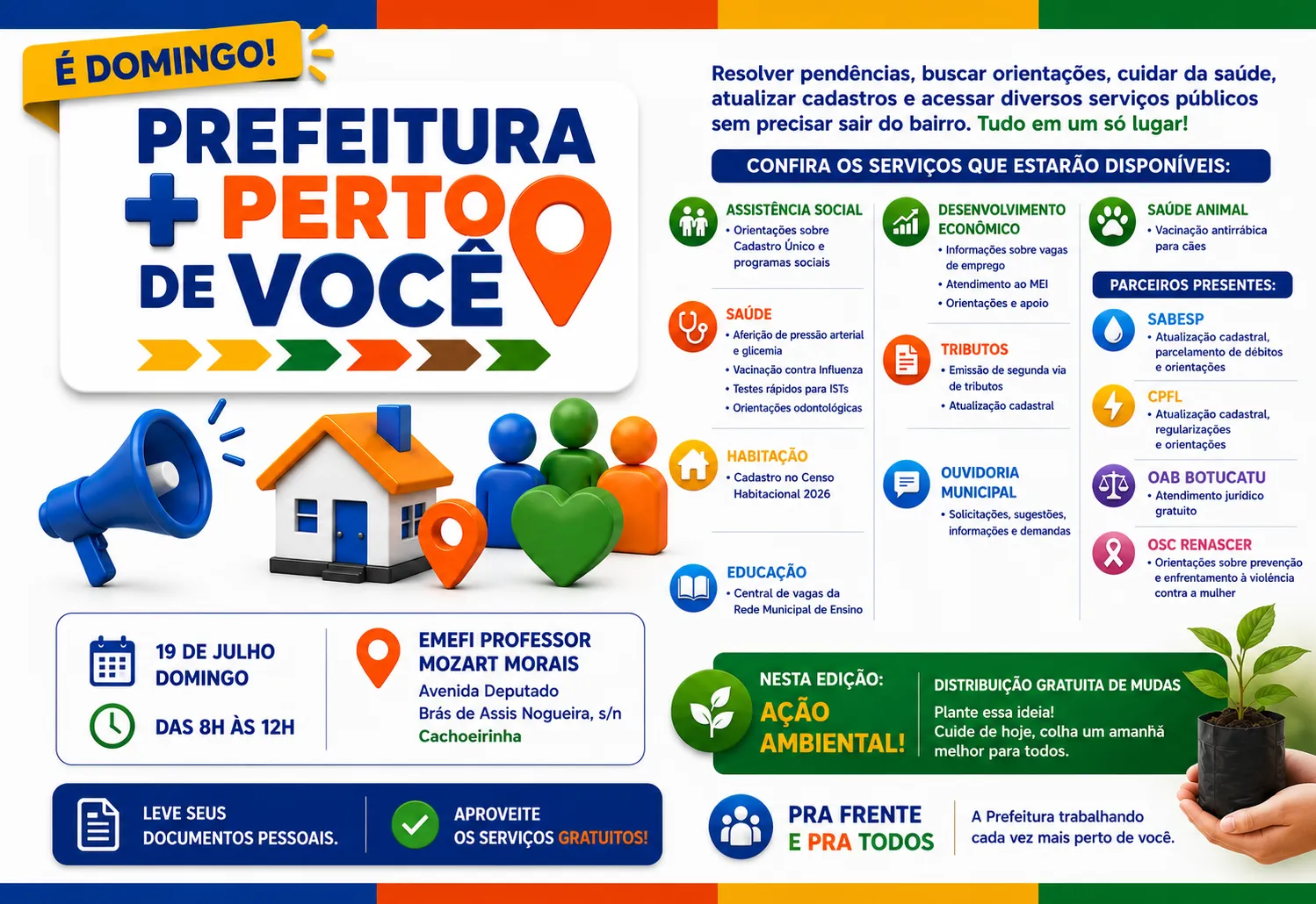 Prefeitura Mais Perto de Você leva serviços e ação ambiental ao Cachoeirinha neste domingo