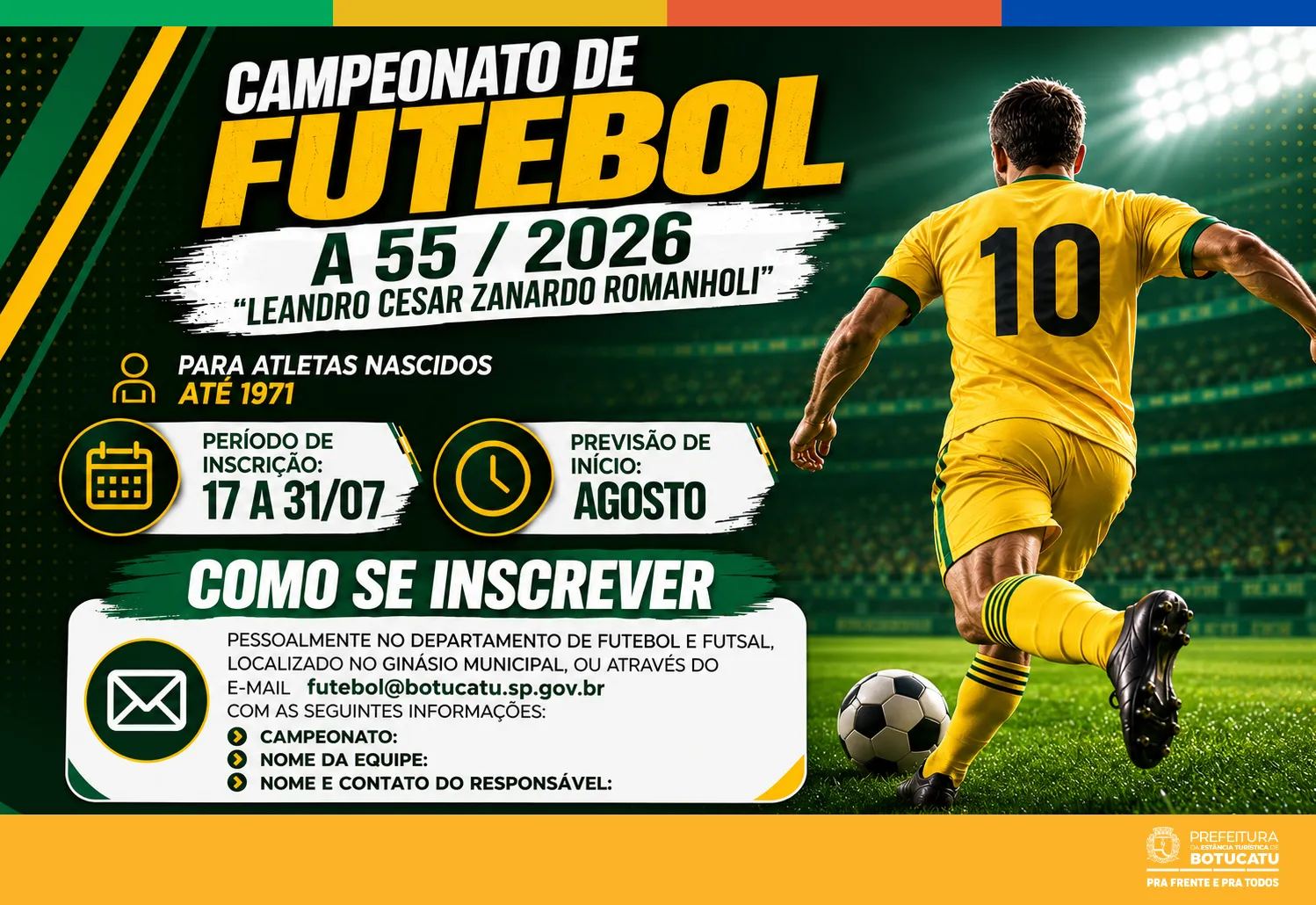 Campeonato A-55 abre inscrições e valoriza o futebol, a convivência e a qualidade de vida dos atletas de Botucatu