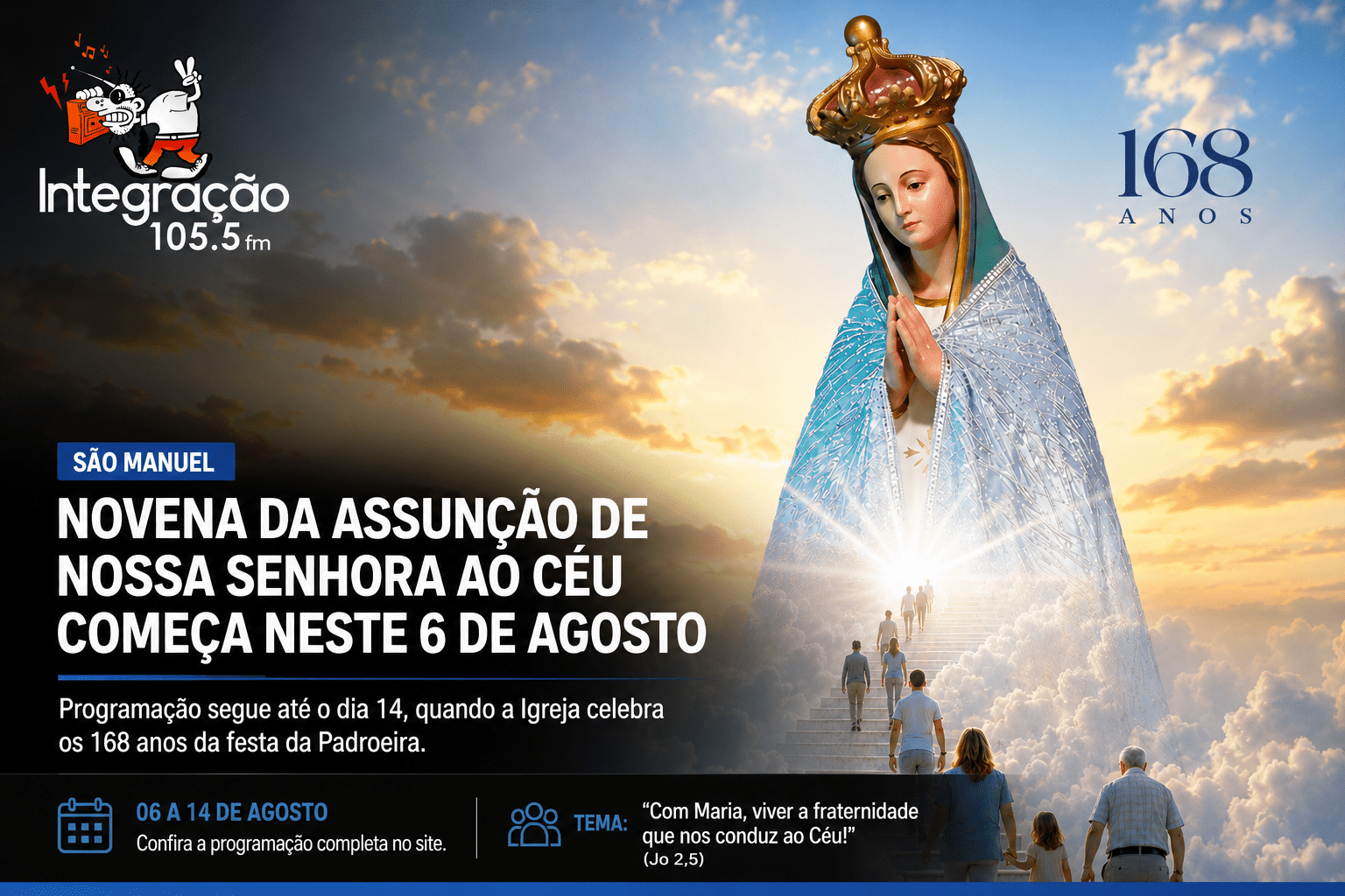 Novena marca o início da programação da 168ª Festa da Assunção de Nossa Senhora ao Céu em Aparecida de São Manuel