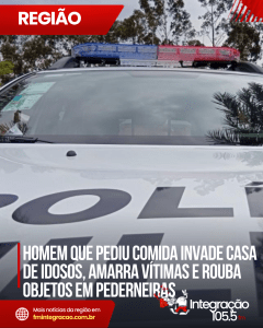 Homem que pediu comida invade casa de idosos, amarra vítimas e rouba objetos