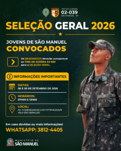 SELEÇÃO GERAL 2026: TIRO DE GUERRA CONVOCA JOVENS PARA COMPARECIMENTO