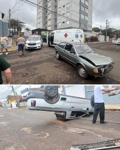 Saveiro capota após colisão com Gol em cruzamento de São Manuel; ninguém fica ferido
