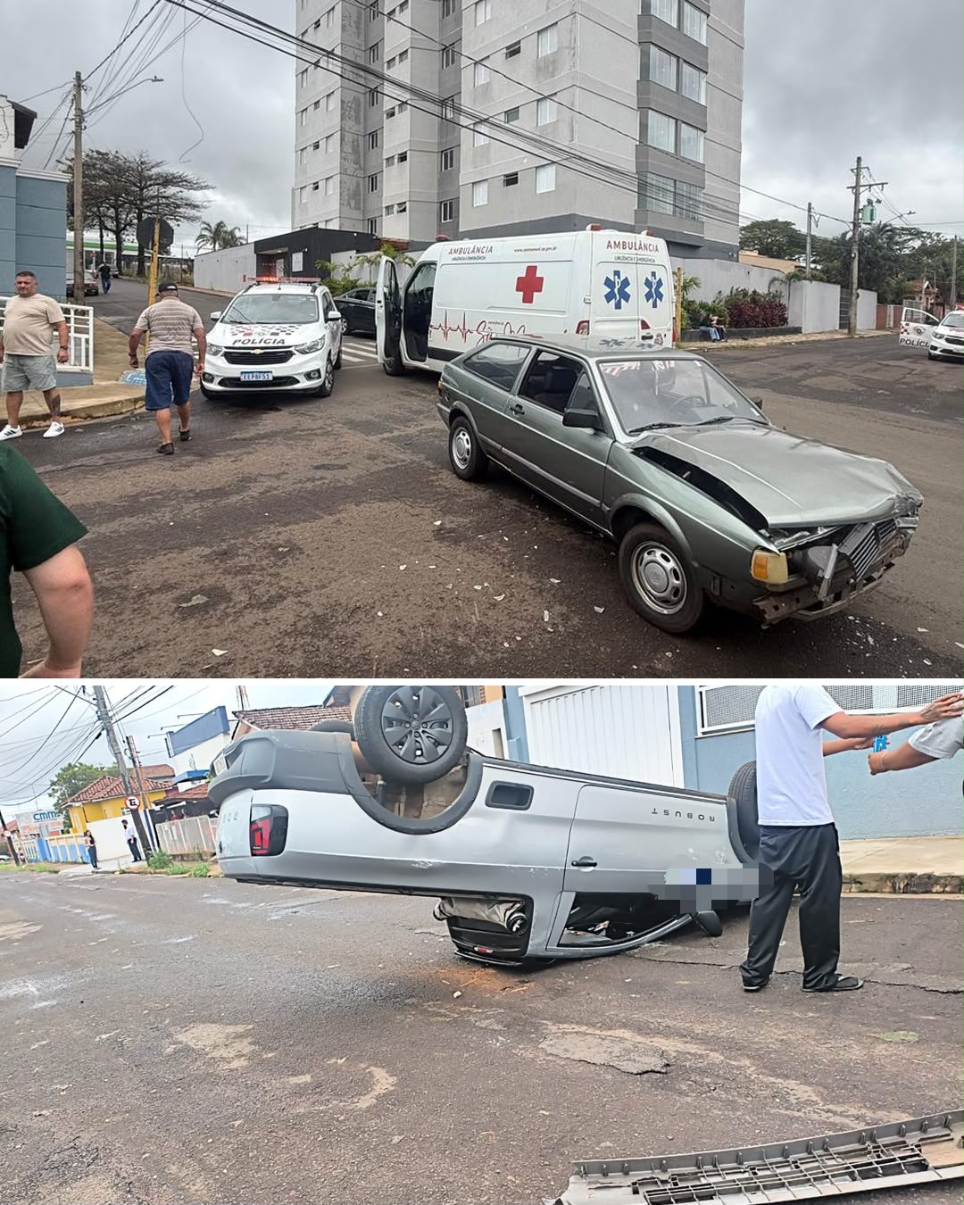 Saveiro capota após colisão com Gol em cruzamento de São Manuel; ninguém fica ferido