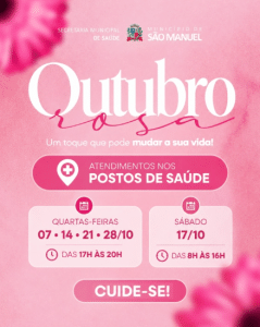 OUTUBRO ROSA: ATENDIMENTO NOS POSTOS DE SAÚDE