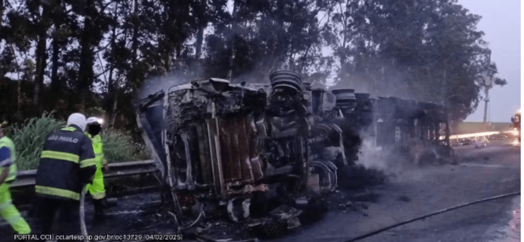 Duas pessoas morrem após motorista de carreta perder o controle e tombar na via em Assis (SP) — Foto: Artesp/divulgação